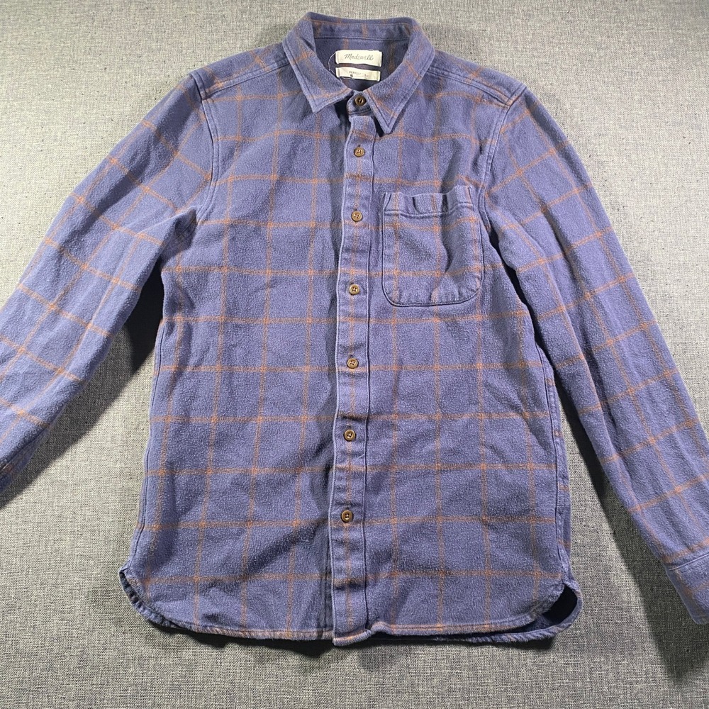 Madewell Mens Perfect Fit Plaid Flannel Button Up Shirt Size S Blue Orange